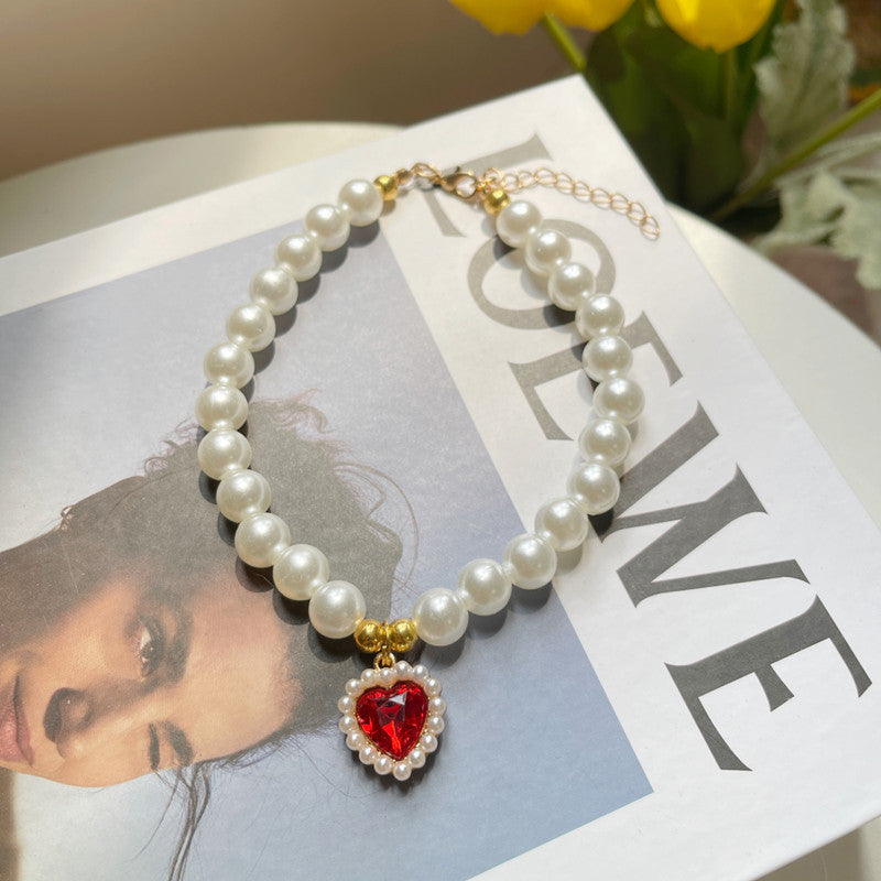 Pet Heart Pearl Necklace Jewellery Accessory