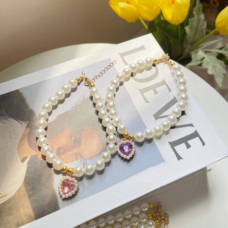 Pet Heart Pearl Necklace Jewellery Accessory