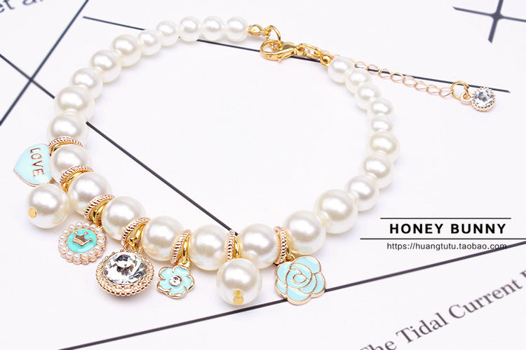 Pearl Pet Necklace Teddy Lace Bow