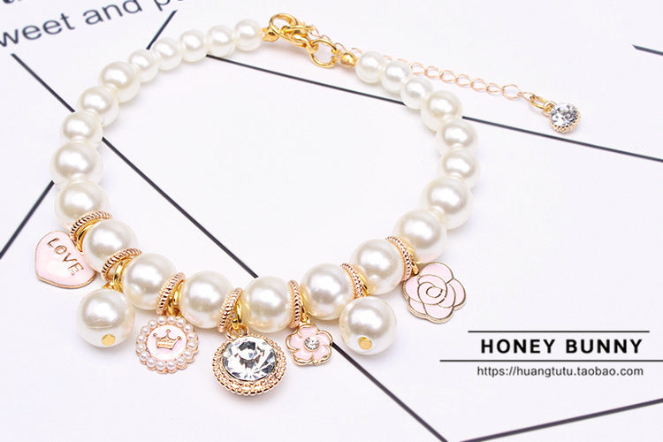 Pearl Pet Necklace Teddy Lace Bow