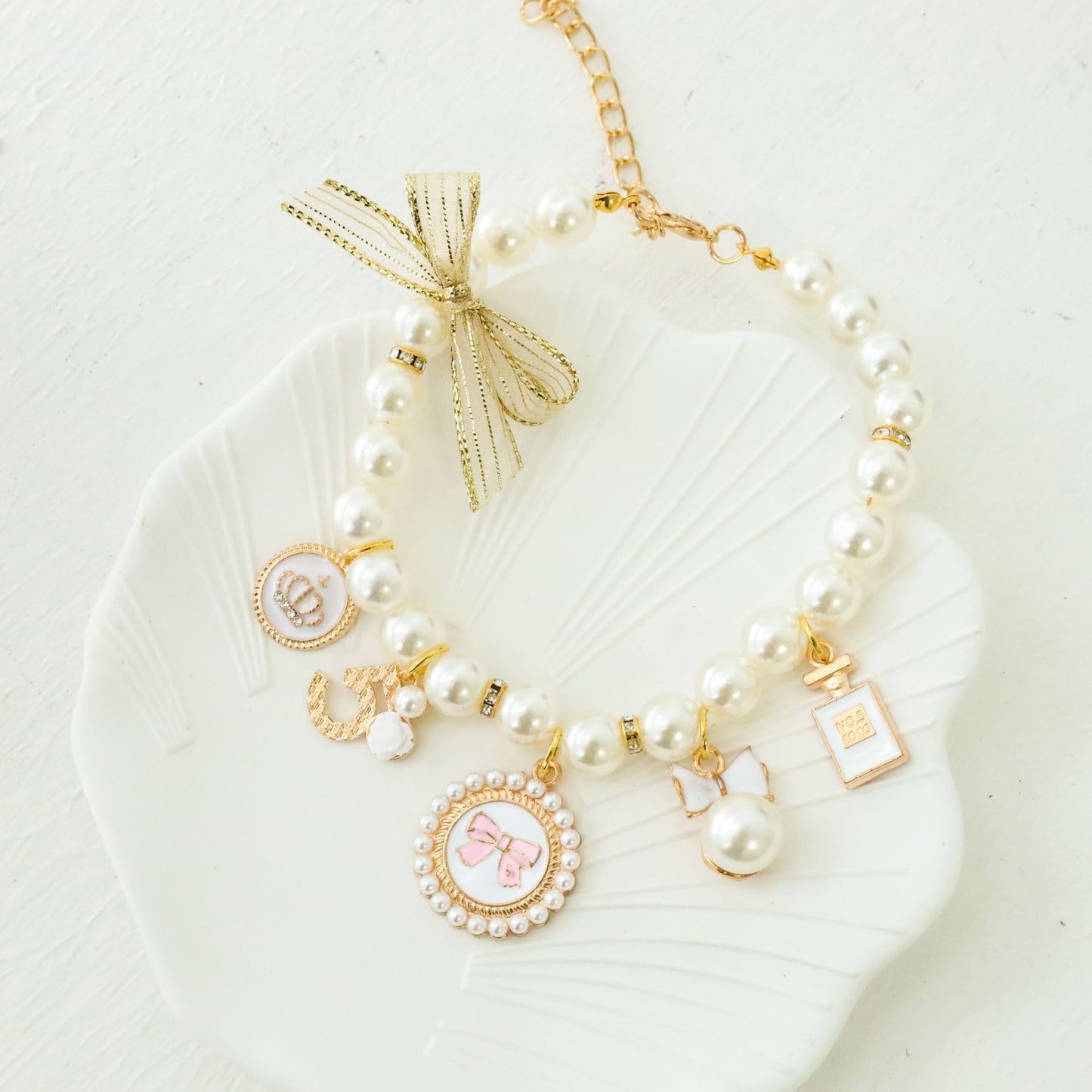 Black Pink Pearl Pet Collar Necklace Jewellry