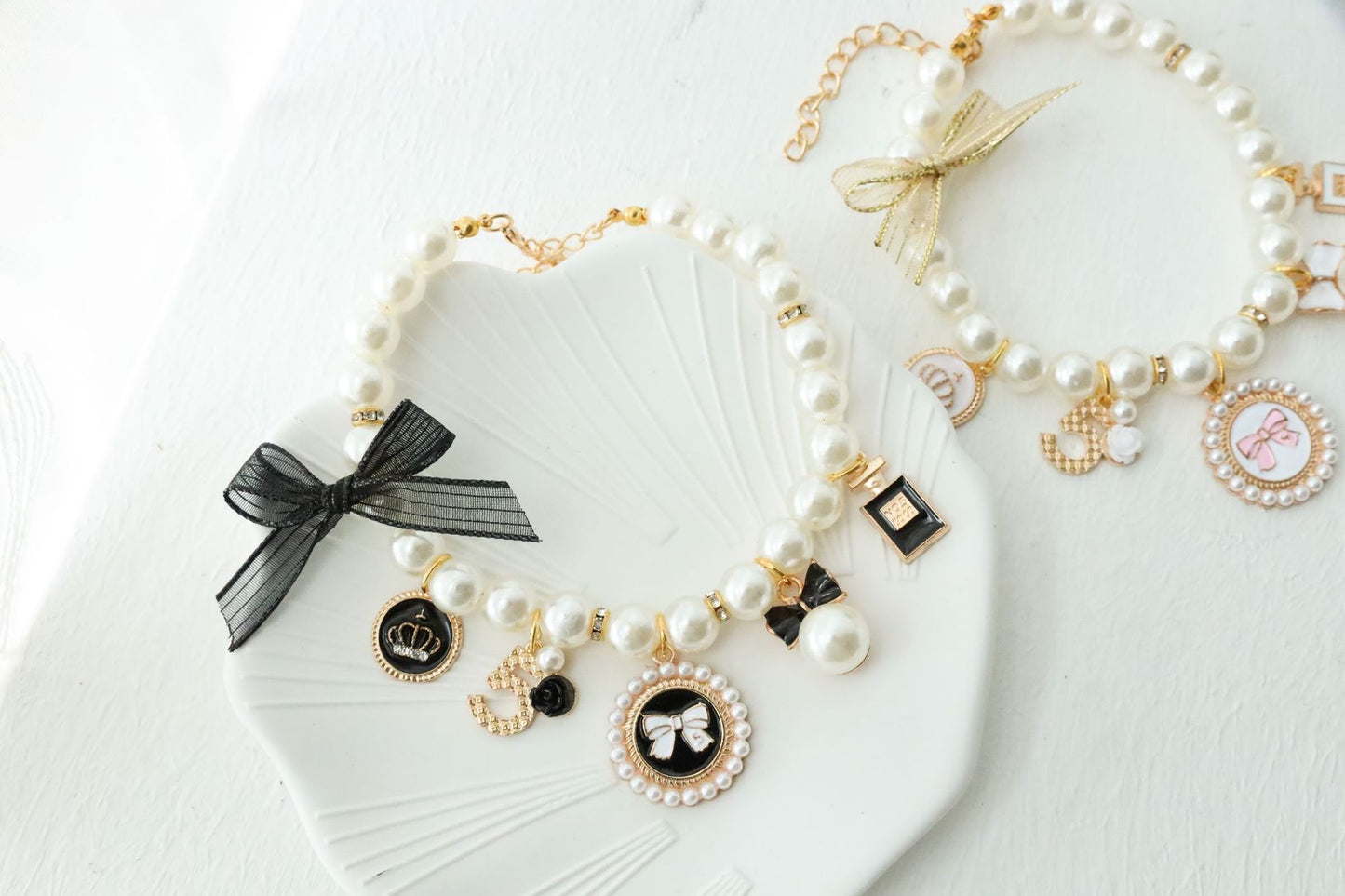 Black Pink Pearl Pet Collar Necklace Jewellry