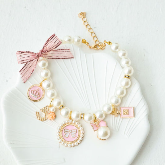 Black Pink Pearl Pet Collar Necklace Jewellry