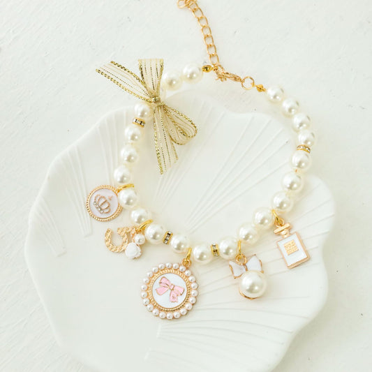 Black Pink Pearl Pet Collar Necklace Jewellry